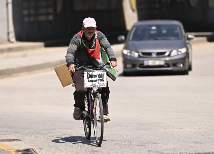 İsrail'in Filistin'e yönelik saldırılarını protesto etmek için Konya'dan Ankara'ya pedal çevirdi