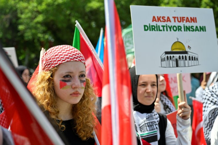 İstanbul'daki imam hatip lisesi öğrencilerinden Filistin'e destek eylemi