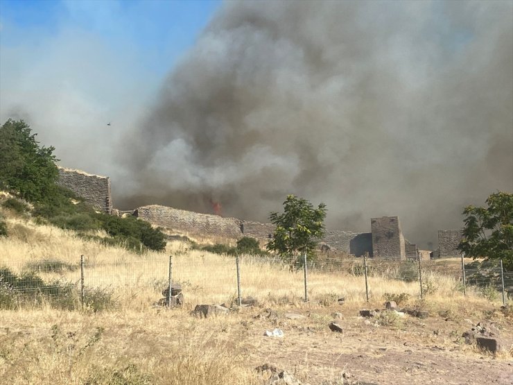 Ayvacık'ın Behram köyünde çıkan yangına müdahale ediliyor