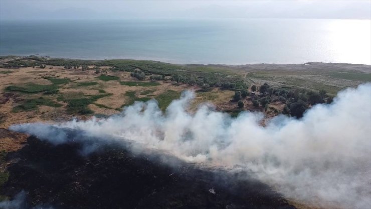 Isparta'da Eğirdir Gölü kıyısındaki sazlık alanda yangın çıktı