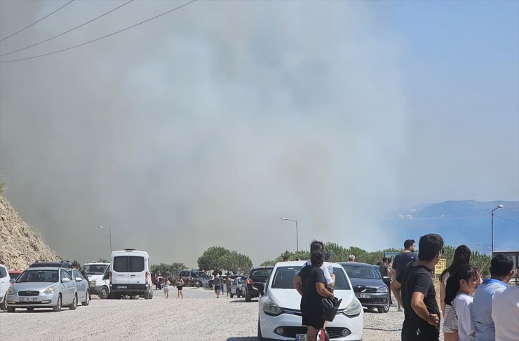 İzmir Dikili'de çıkan orman yangınına müdahale ediliyor