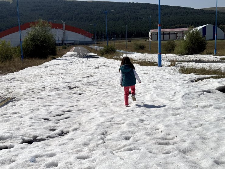 Ardahan'da gece etkili olan dolu, güneşe rağmen erimedi