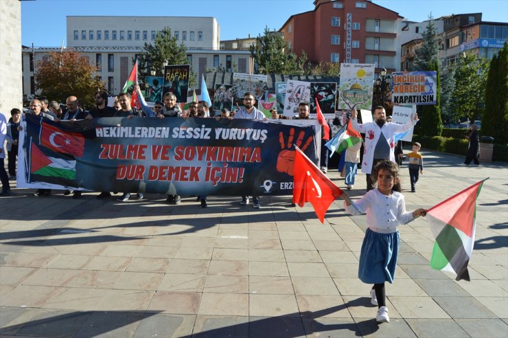 Erzurum'da hekimler ve sağlık çalışanlarından Gazze için "sessiz yürüyüş" yaptı