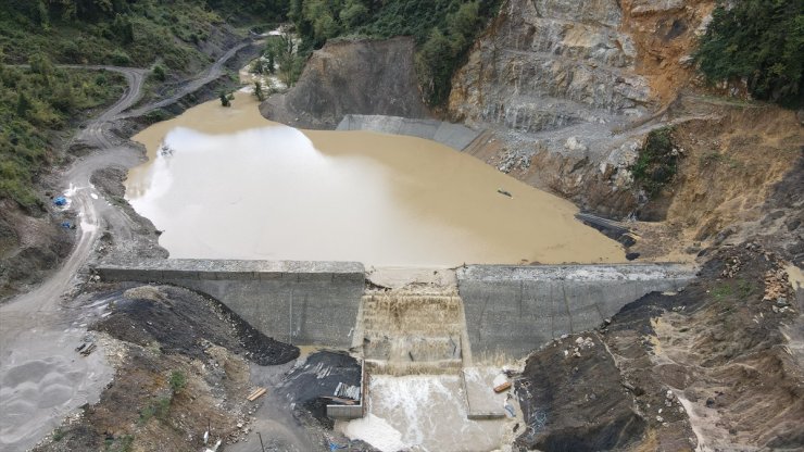 Kastamonu'da sel sularının altında kalan gölet inşaatı dron ile görüntülendi