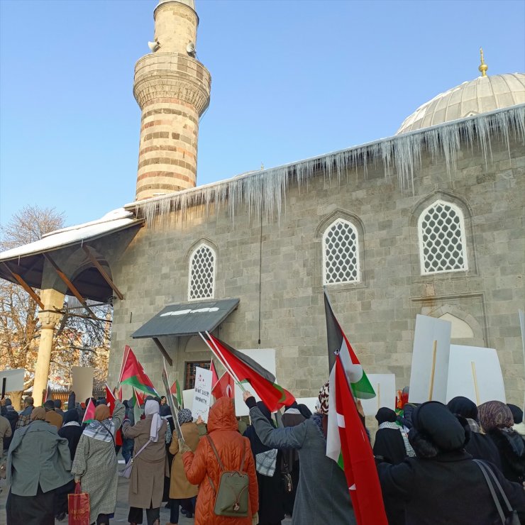 Erzurum'da hekim ve sağlıkçılar, dondurucu soğuğa rağmen Gazze için yürüdü