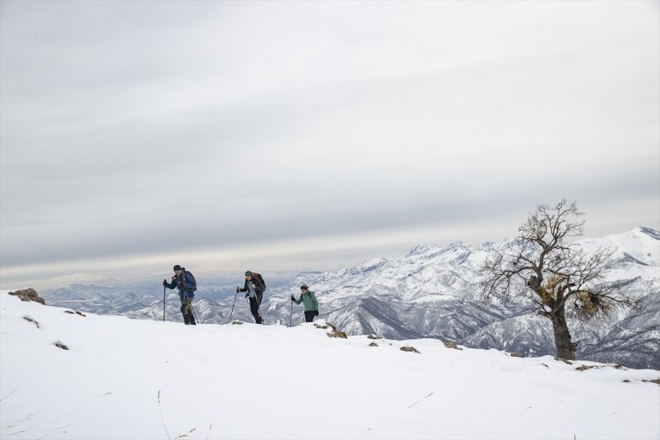 Tunceli'de zorlu tırmanışla ulaşılan karlı zirve eşsiz manzaralar sunuyor