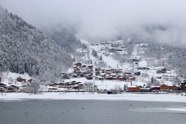 Uzungöl'ün yüzeyi buz tuttu
